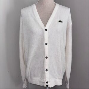 Izod Lacoste vintage cream ivory long sleeve cardigan sweater acrylic size XL